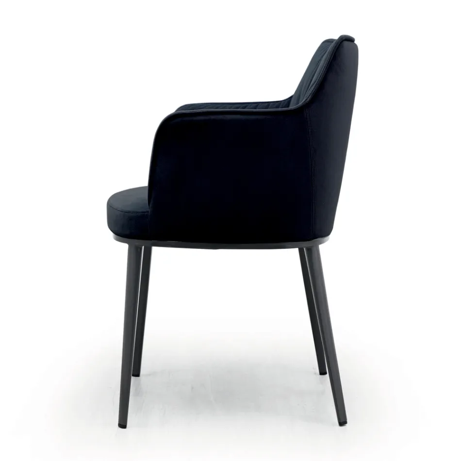 Sedia in Acciaio con Seduta Rivestita in Velluto Made in Italy - Arisa Viadurini