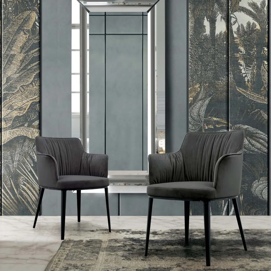 Sedia in Acciaio con Seduta Rivestita in Velluto Made in Italy - Arisa Viadurini