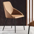 Sedia in Ecopelle con Schienale Decorato e Base in Metallo Nero, 2 Pezzi - Nima Viadurini