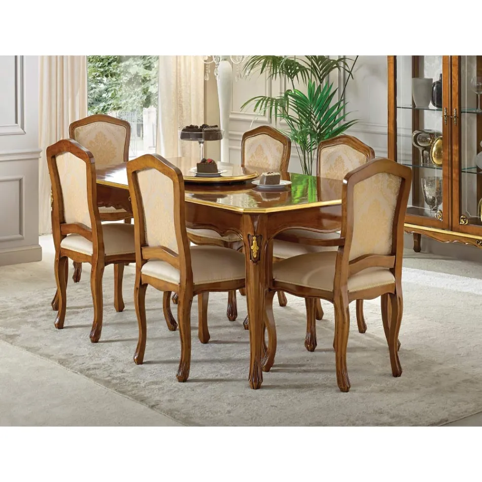 Sedia in Legno Classica Tessuto Imbottito di Lusso Made in Italy - Majesty Viadurini