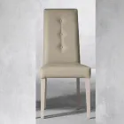 Sedia in Legno e Seduta in Ecopelle con Bottoni Design Italiano - Mircea Viadurini