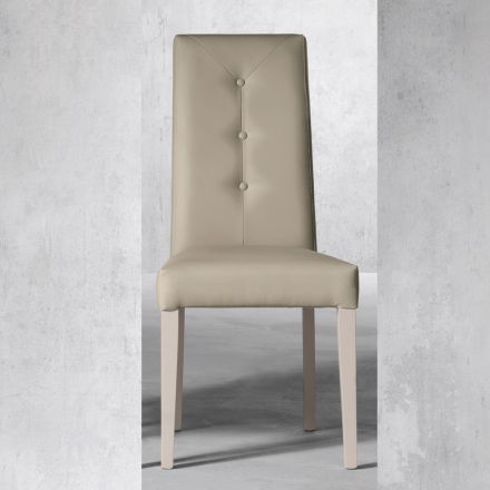 Sedia in Legno e Seduta in Ecopelle con Bottoni Design Italiano - Mircea Viadurini