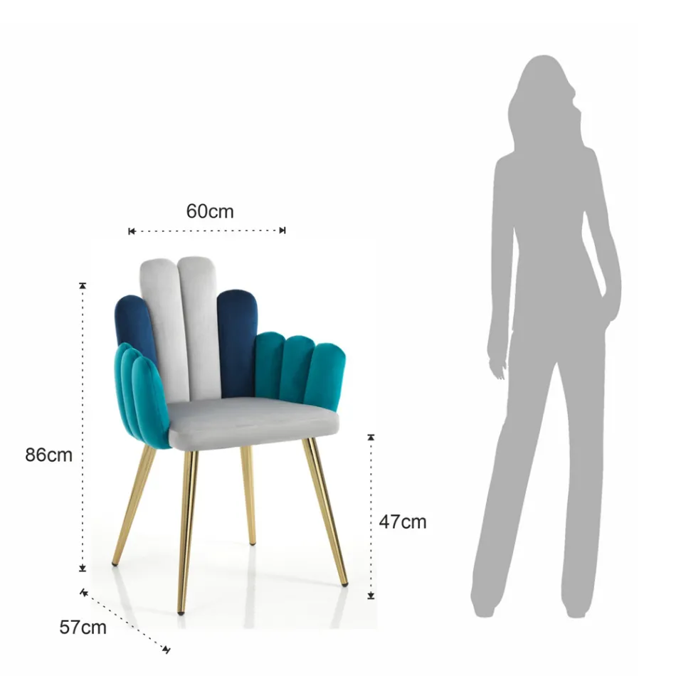 Sedia In Tessuto Effetto Velluto Grigio, Verde e Blu - Anguria Viadurini