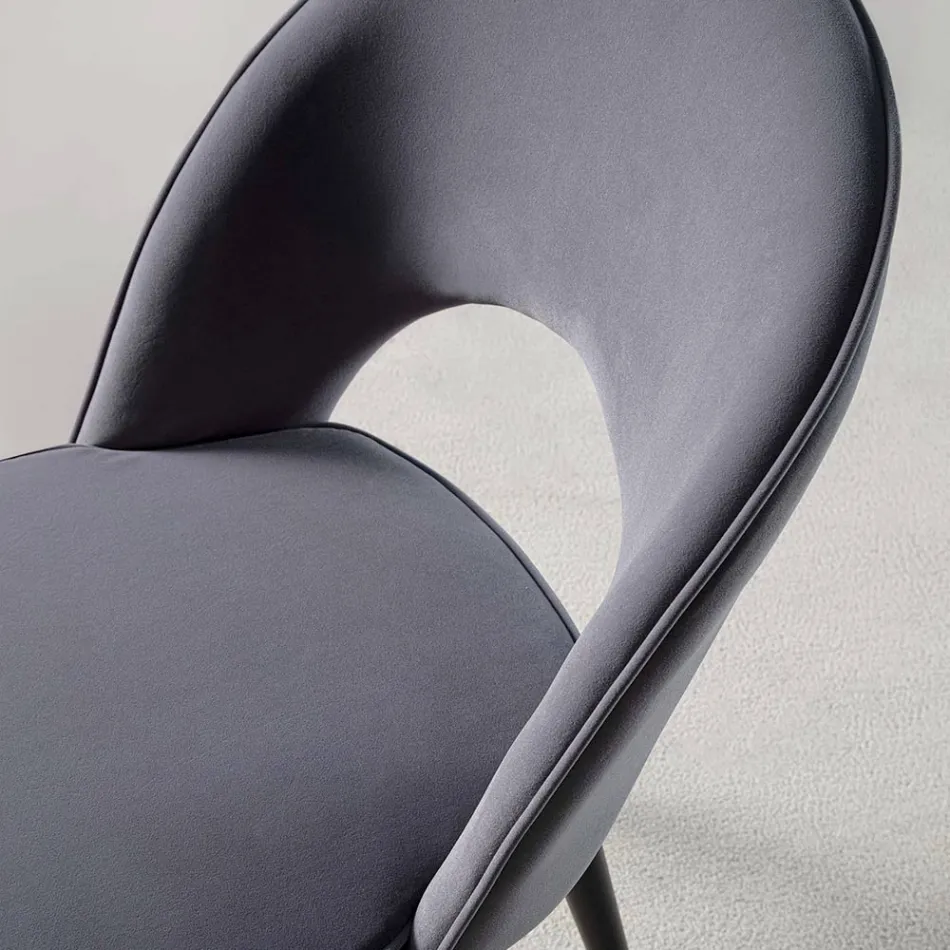 Sedia in Velluto con Gambe in Metallo Nero e Ottone Satinato, 4 Pezzi - Sibea Viadurini