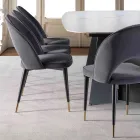 Sedia in Velluto con Gambe in Metallo Nero e Ottone Satinato, 4 Pezzi - Sibea Viadurini