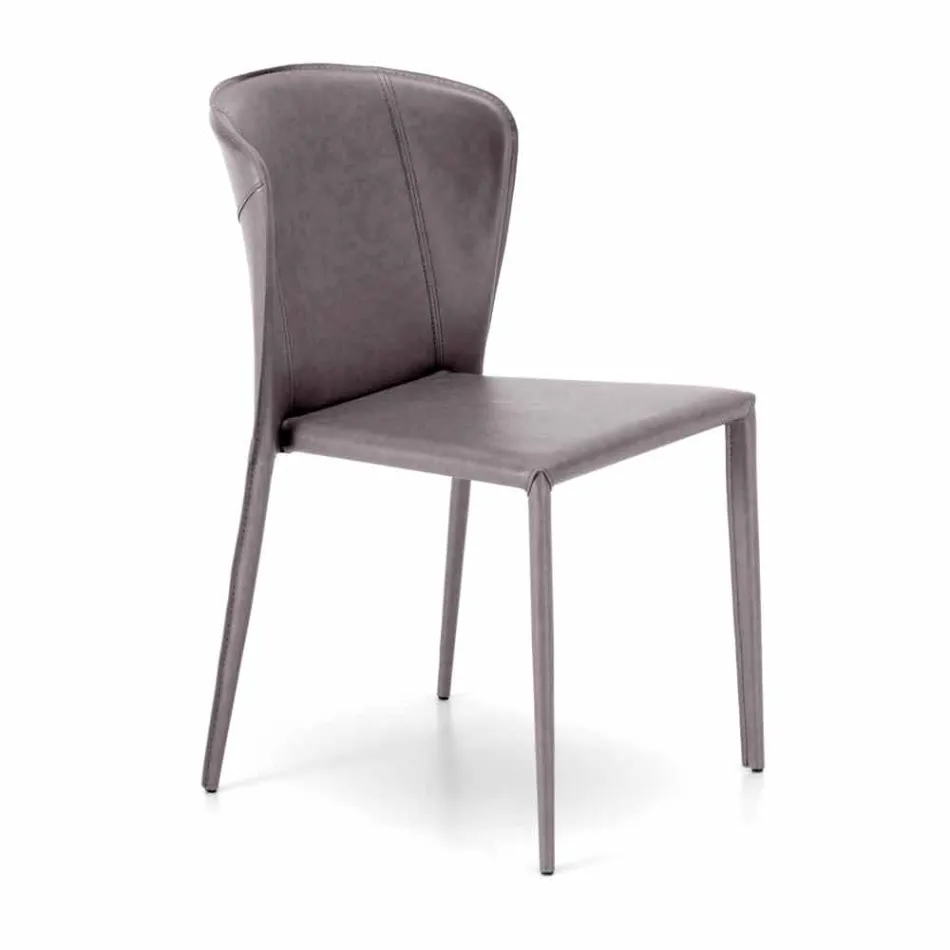 Sedia living moderna completamente rivestita in similpelle, Accadia, 4 pezzi Viadurini