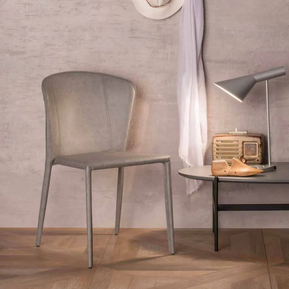 Sedia living moderna completamente rivestita in similpelle, Accadia, 4 pezzi Viadurini