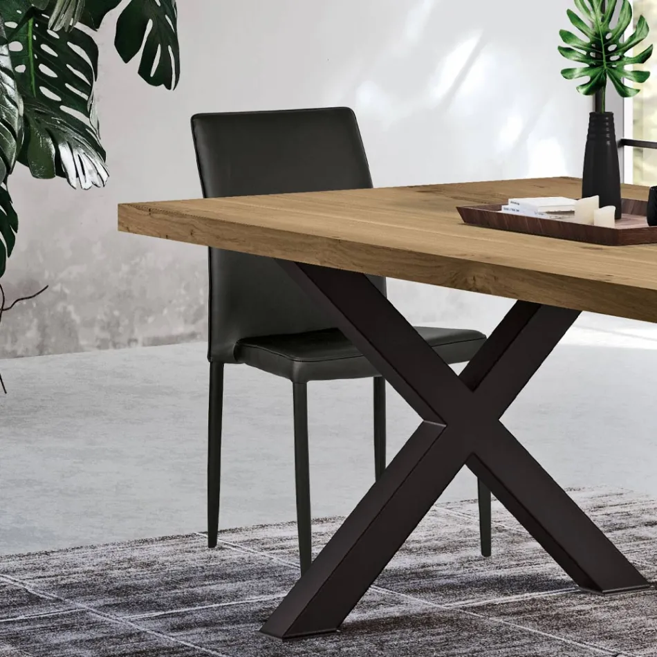 Sedia Moderna da Zona Living in Ecopelle e Metallo Made in Italy - Michaela Viadurini