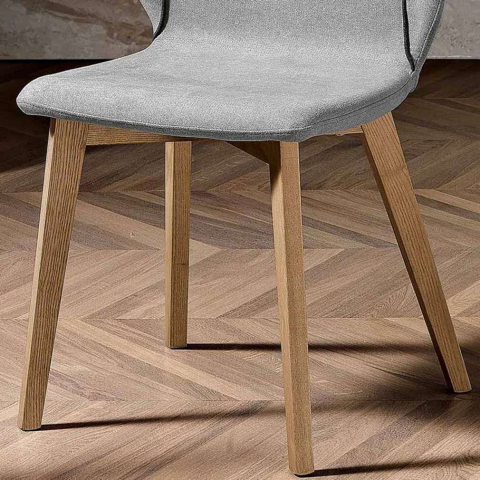 Sedia Moderna di Design Elegante in Tessuto con Bordino e Legno - Scarat Viadurini