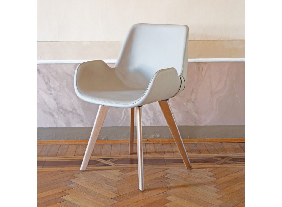 Sedia per Sala da Pranzo dal Design Moderno in Pelle Made in Italy - Simba Viadurini