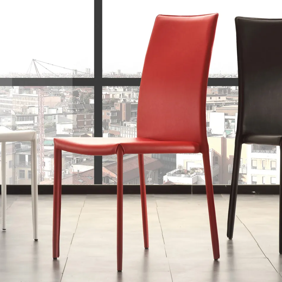 Sedia per Sala da Pranzo in Metallo Rivestita in Similcuoio, 4 Pezzi - Nadia Viadurini