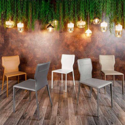 Sedia per Sala da Pranzo in Metallo Rivestita in Similcuoio, 4 Pezzi - Titty Viadurini