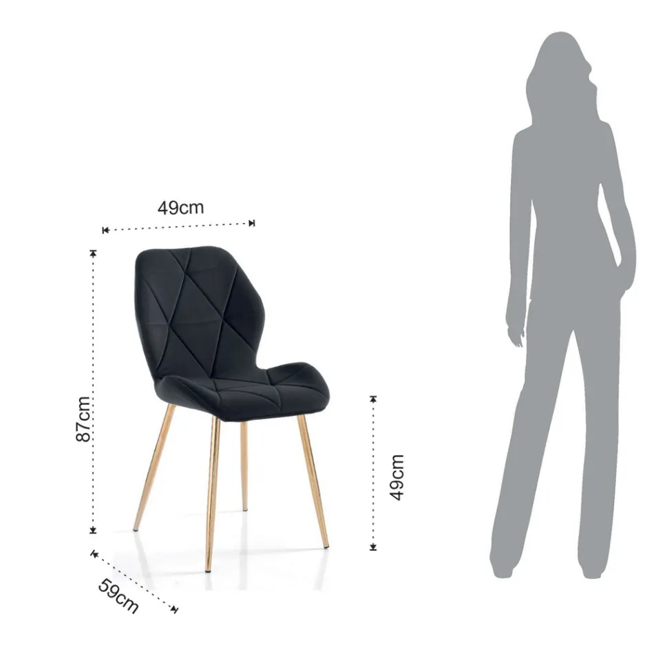 Sedia per Sala da Pranzo in Tessuto e Metallo Dorato 4 Pezzi - Smeralda Viadurini