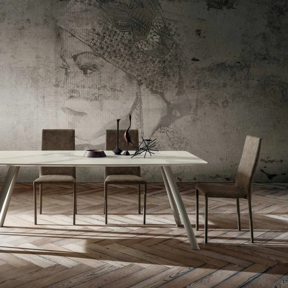 Sedia per Sala da Pranzo Rivestita in Ecopelle Made in Italy, 2 Pezzi - Belga Viadurini