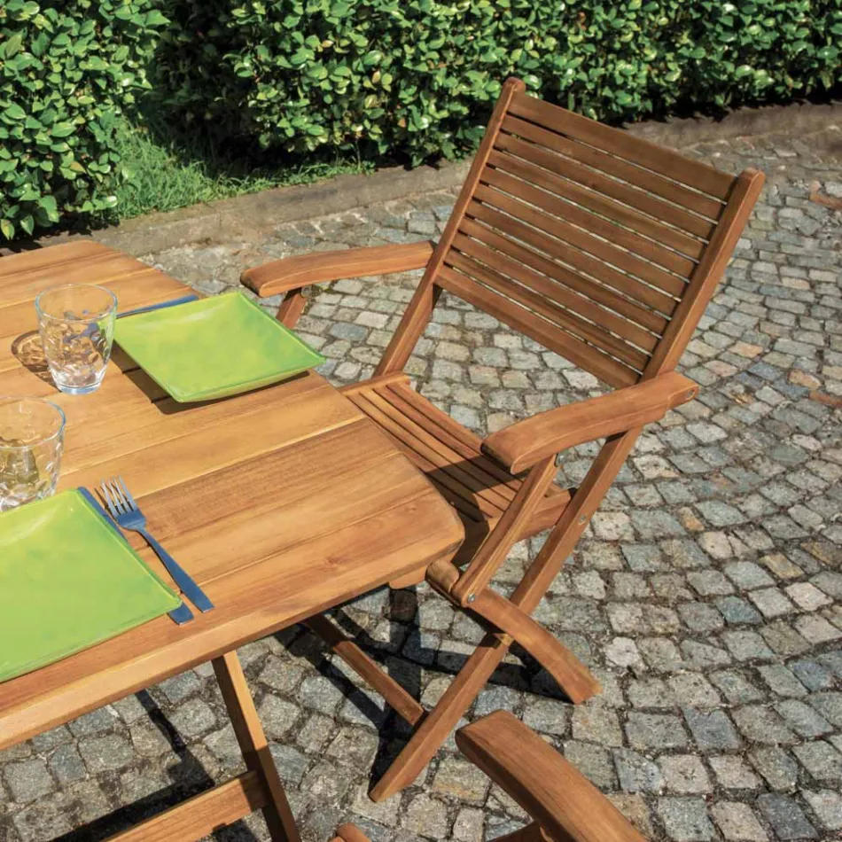 Sedia Pieghevole da Esterno in Legno di Acacia con Braccioli Opzionali - Fontana Viadurini