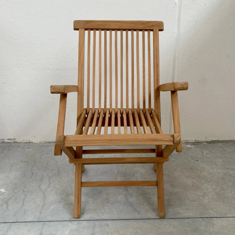 Sedia Pieghevole da Esterno in Teak con Braccioli – Yggdrasil Viadurini