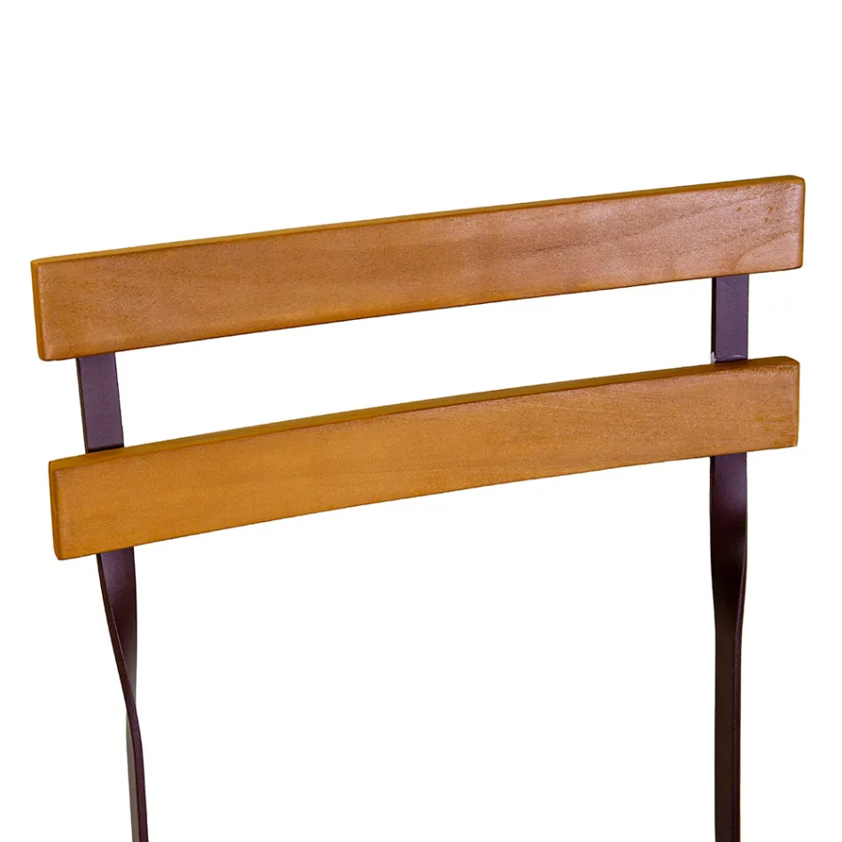 Sedia Pieghevole in Metallo con Seduta e Schienale in Legno di Acacia - Estate Viadurini