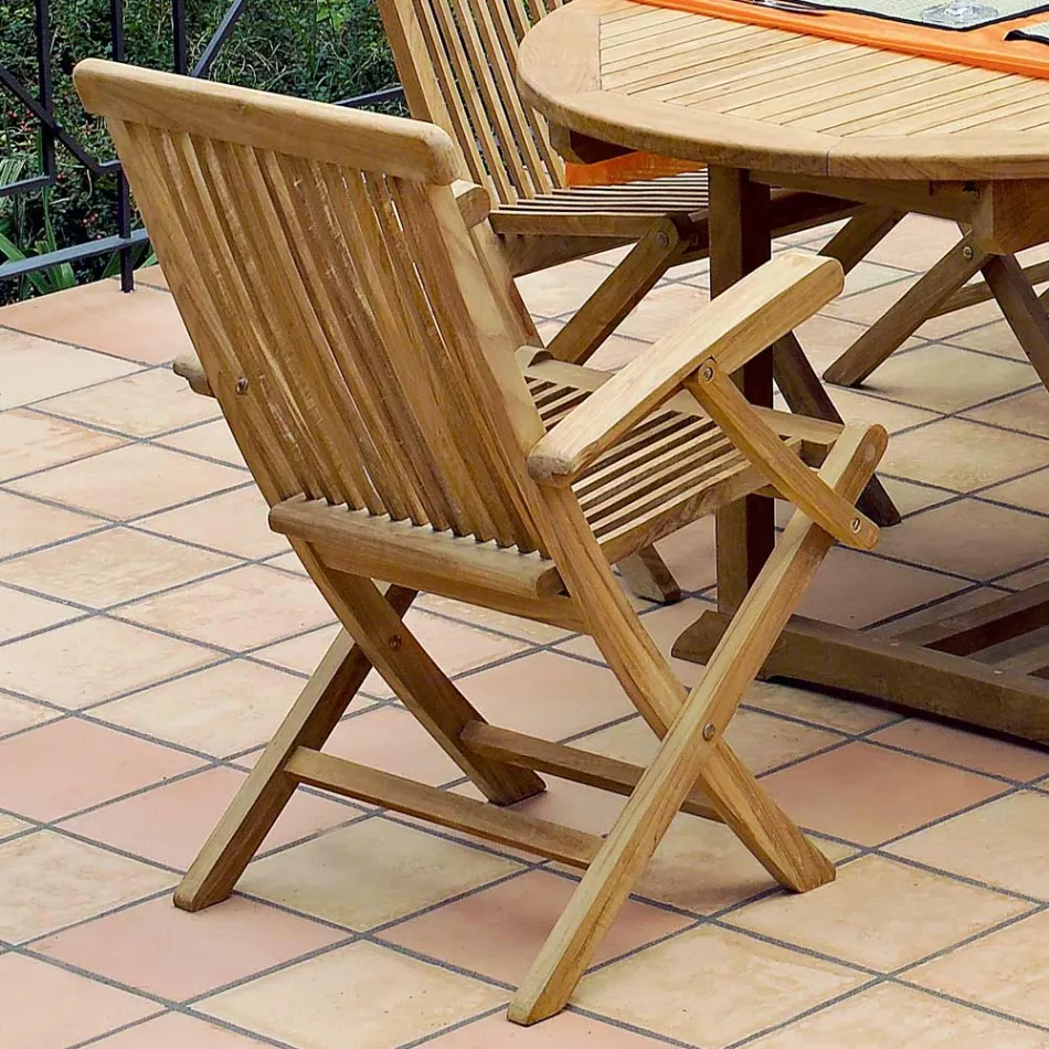 Sedia Pieghevole Outdoor in Teak con Braccioli – Yggdrasil Viadurini