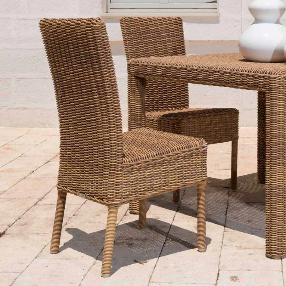 Sedia Pranzo Esterno in Rattan Sintetico Intrecciato e Tessuto, 2 Pezzi - Yves Viadurini