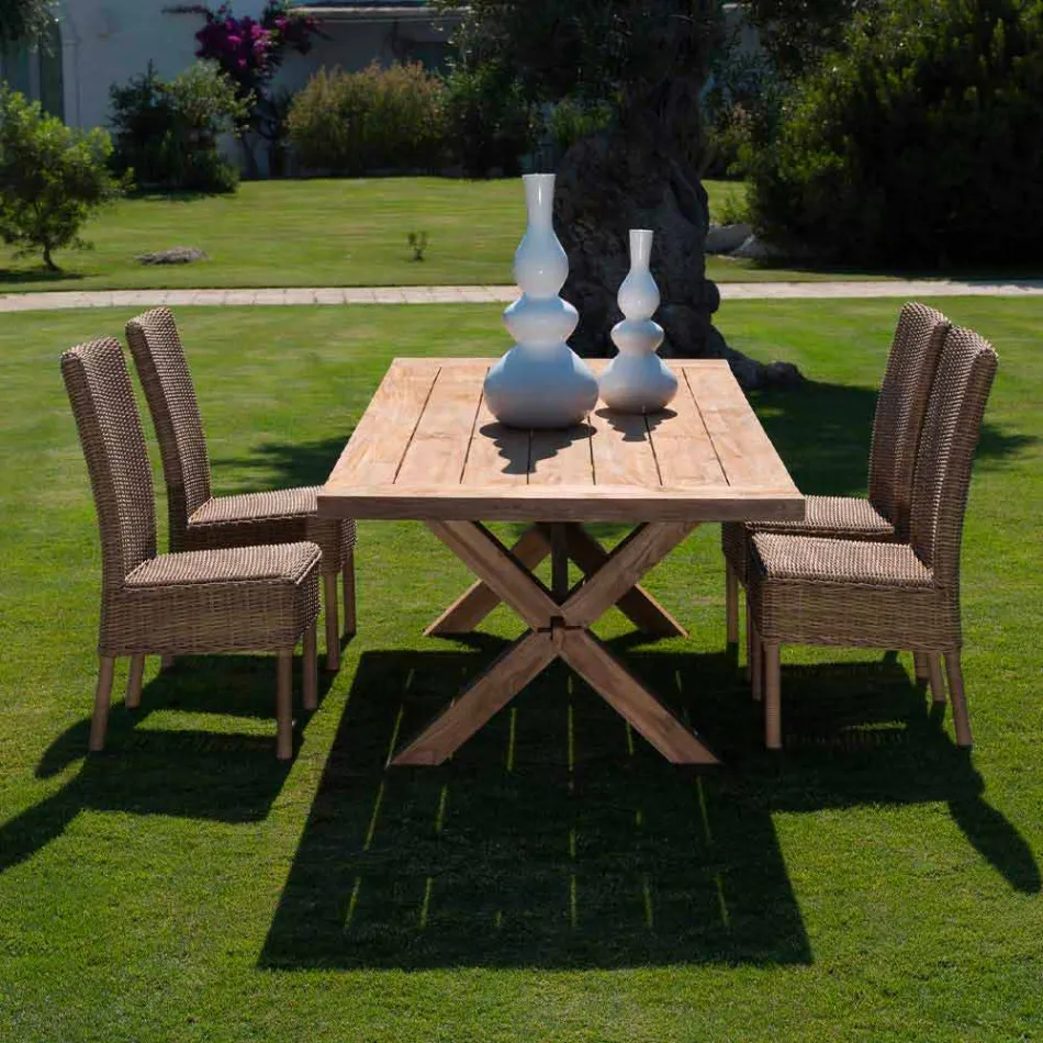 Sedia Pranzo Esterno in Rattan Sintetico Intrecciato e Tessuto, 2 Pezzi - Yves Viadurini