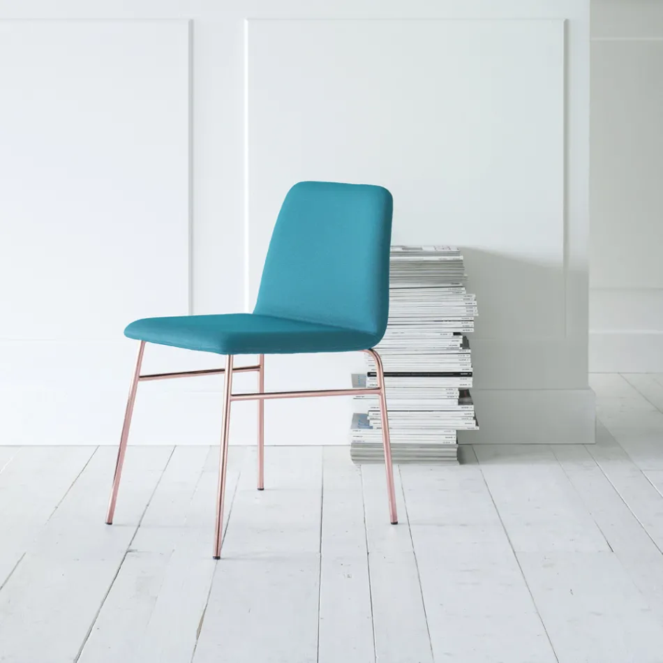 Sedia Pregiata in Tessuto con Base in Metallo Made in Italy, 2 Pezzi - Molde Viadurini