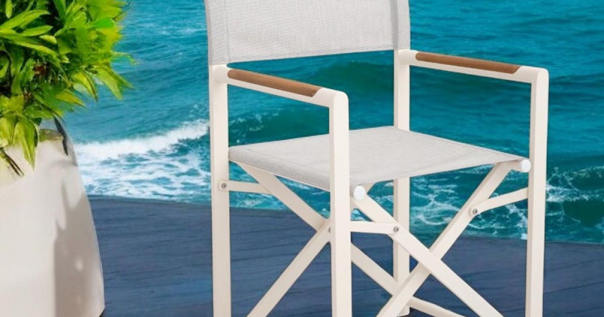 Sedia Regista Realizzata in Alluminio, Textilene e Teak