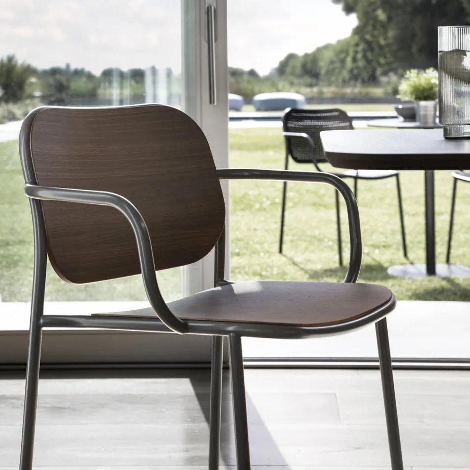 Sedia Sala da Pranzo in Legno e Metallo Made in Italy 2 Pezzi - Saffia Viadurini