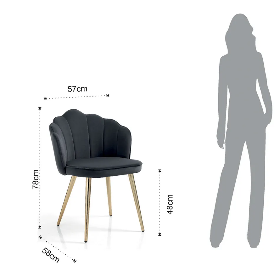 Sedia Sala da Pranzo in Tessuto e Metallo Finitura Oro 4 Pezzi - Raffinata Viadurini