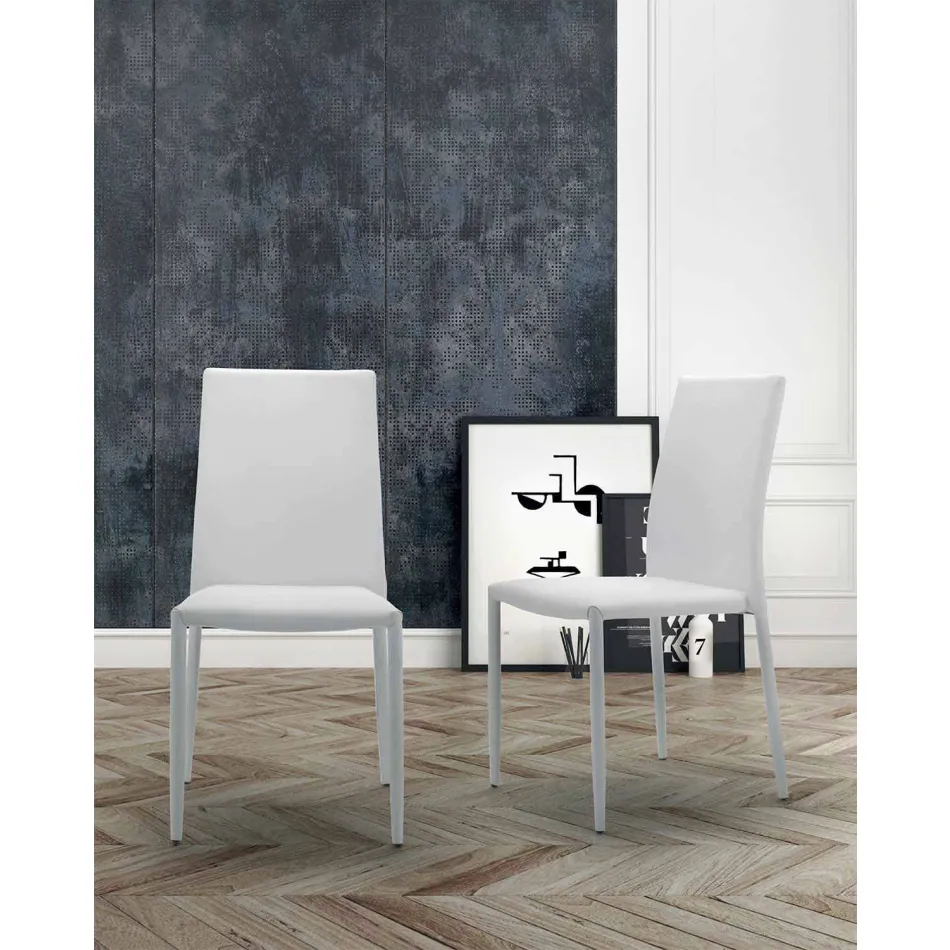 Sedia Soggiorno Impilabile, Imbottita e Rivestita in Ecopelle – Monamour Viadurini