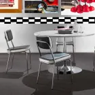 Sedia stile anni 50 in ecopelle graffiti e bordino bianco Unica Viadurini