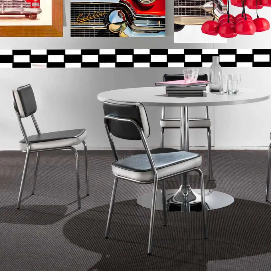 Sedia stile anni 50 in ecopelle graffiti e bordino bianco Unica Viadurini