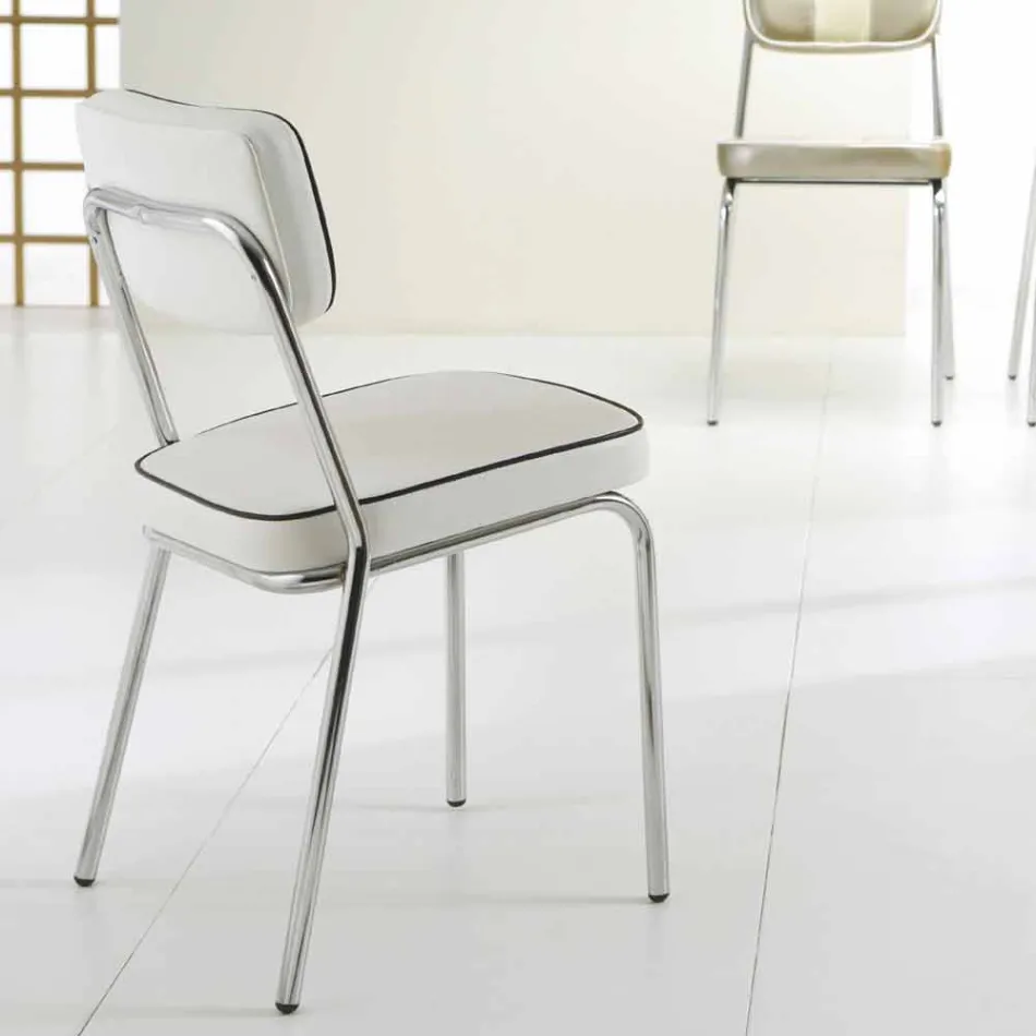 Sedia stile anni 50 in ecopelle graffiti e bordino bianco Unica Viadurini