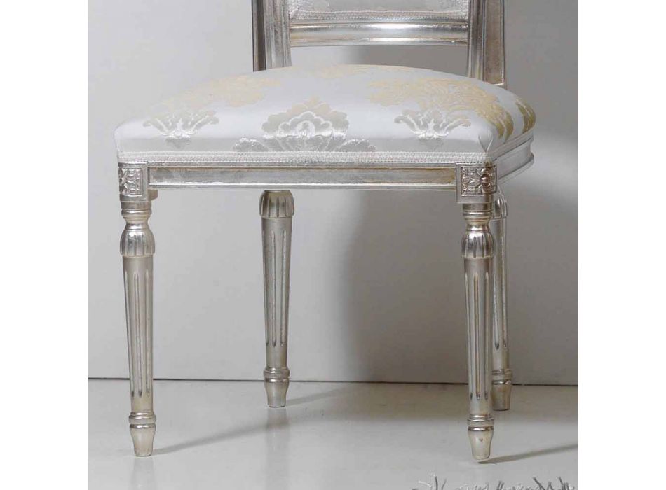 Sedia stile classico in legno con gambe foglia argento Miel Viadurini