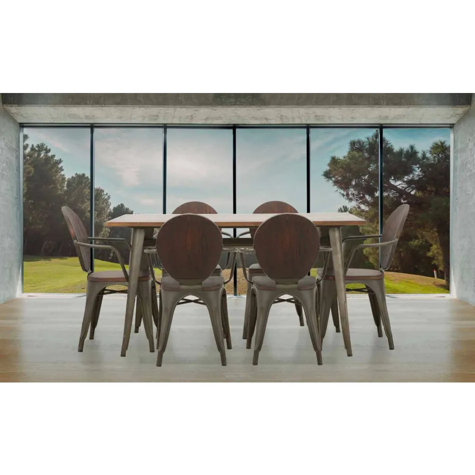 Sedia Stile Industrial di Design Moderno in Ferro e Legno, 2 Pezzi - Delia Viadurini