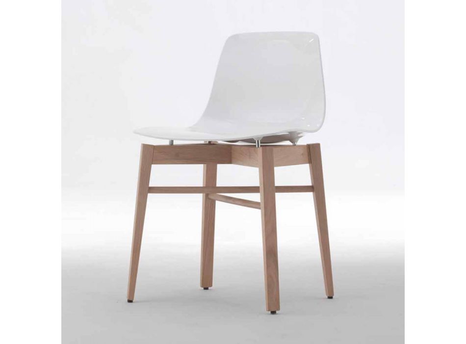 Sedie in Legno Rovere e Plastica Bianca di Design Moderno 2 Pezzi - Langoustine Viadurini
