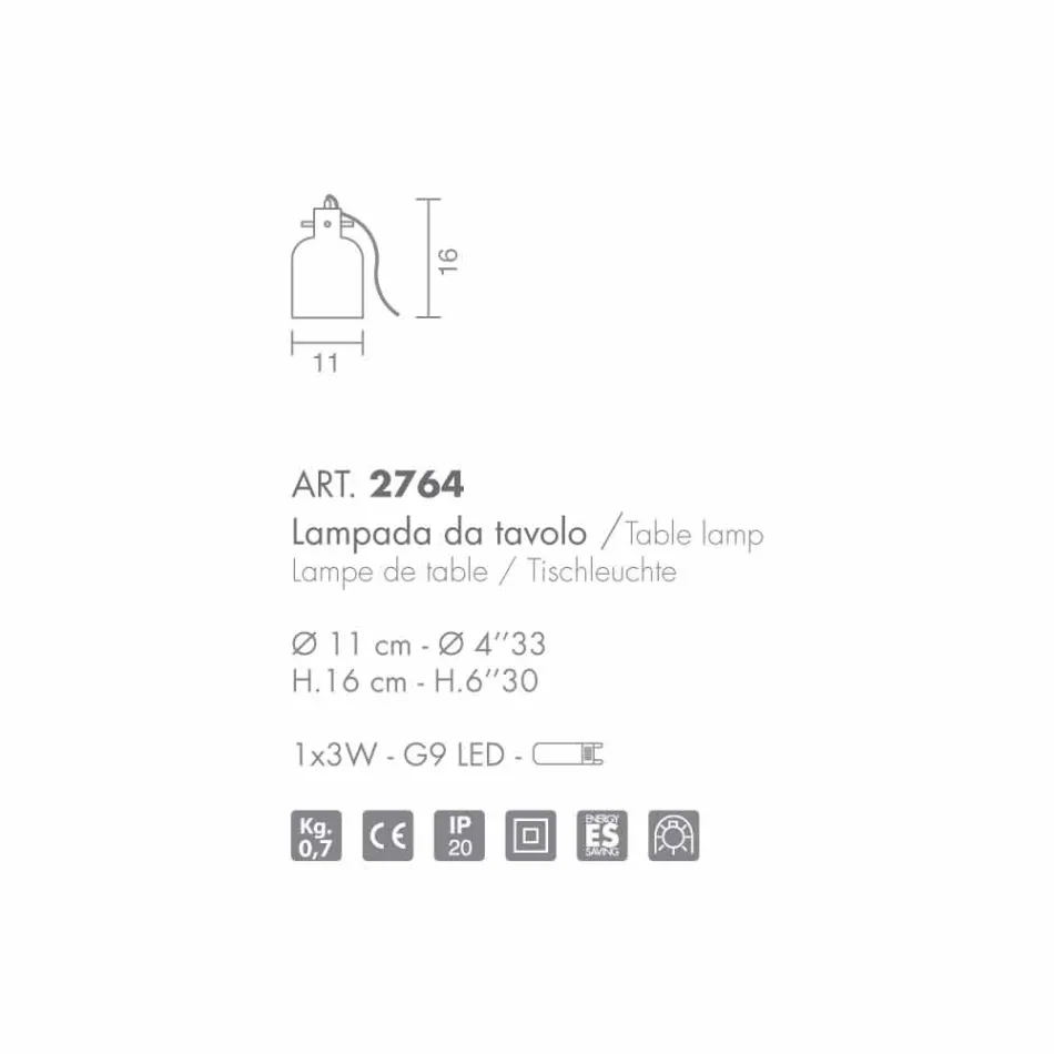 Selene Bossa Nova lampada da tavolo Ø11 H16cm, vetro soffiato ametista Viadurini