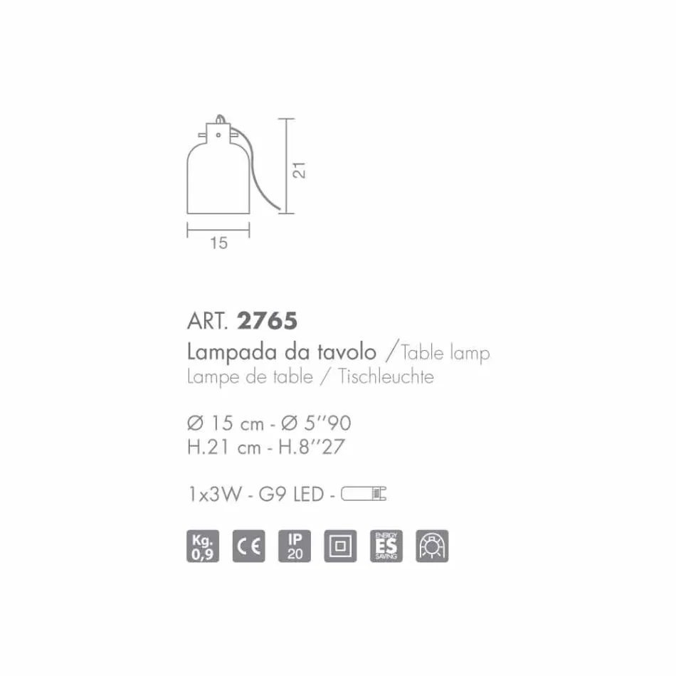 Selene Bossa Nova lampada da tavolo Ø15 H 21cm in vetro soffiato ambra Viadurini