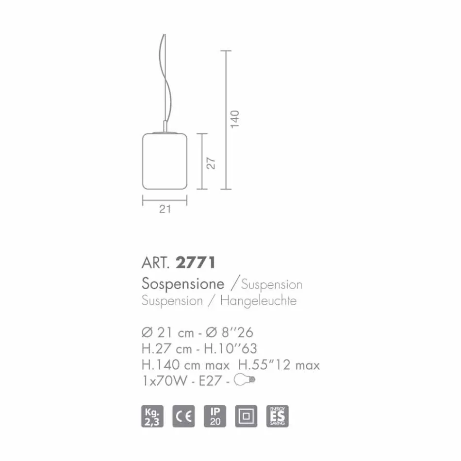 Selene Domino lampada a sospensione in vetro soffiato Ø21 H 27/140 cm Viadurini