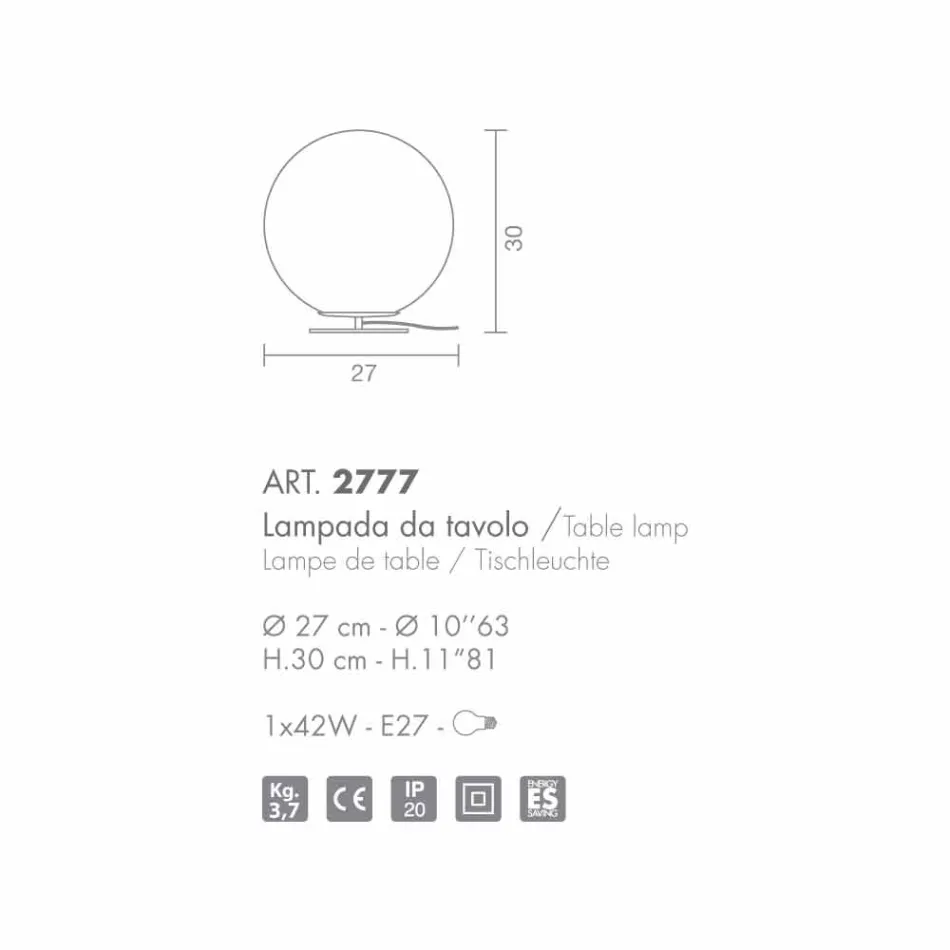 Selene Domino lampada da tavolo bianca in vetro soffiato Ø27 H 30cm  Viadurini