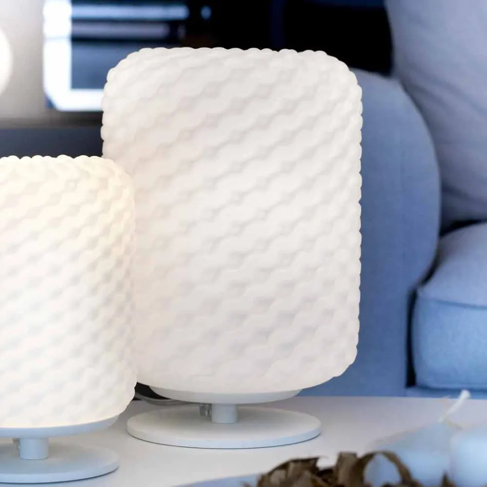 Selene Domino lampada da tavolo Ø21 H30cm,vetro soffiato made in Italy Viadurini