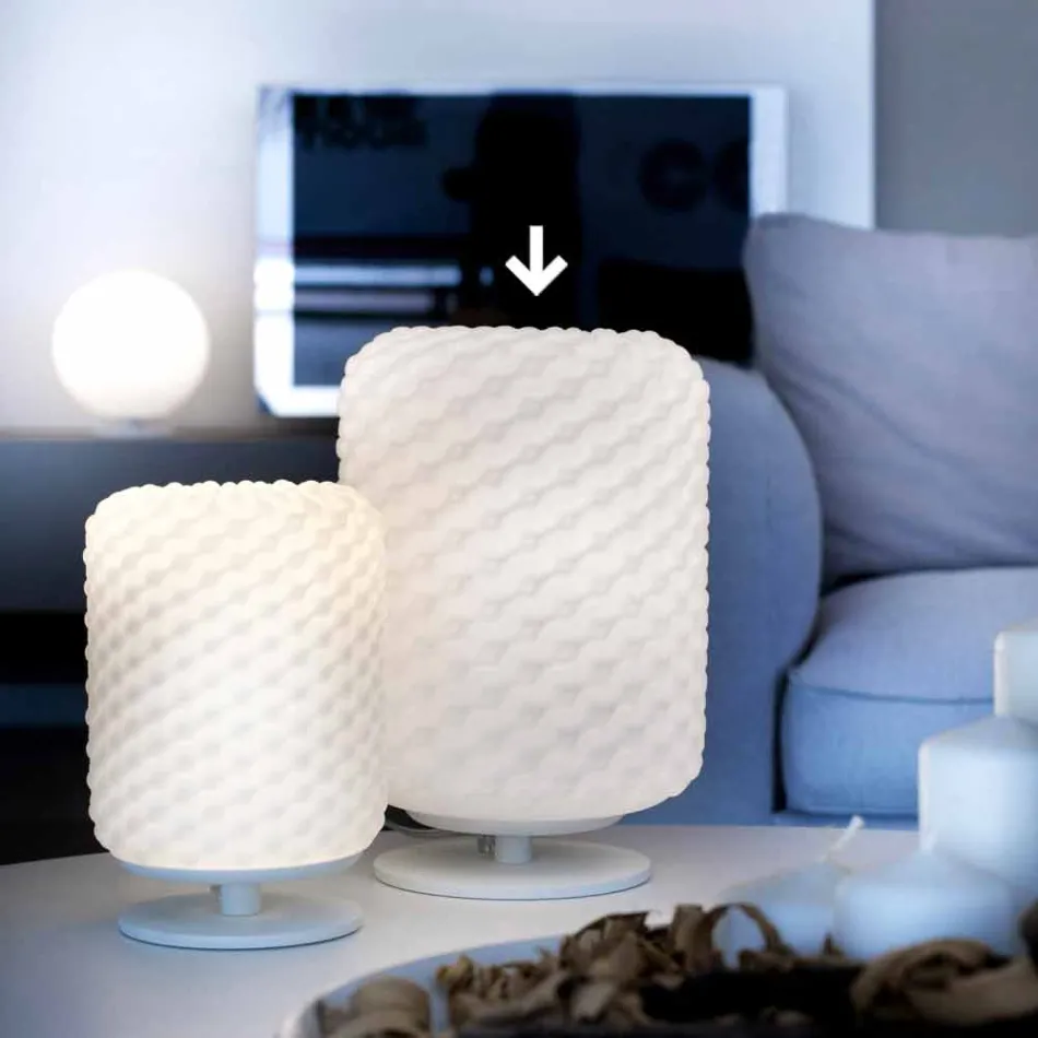 Selene Domino lampada da tavolo Ø21 H30cm,vetro soffiato made in Italy Viadurini