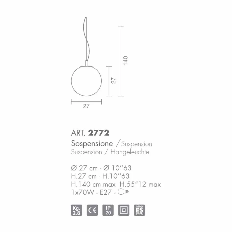 Selene Domino lampadario in vetro soffiato fatto a mano Ø27 H 27/140cm Viadurini