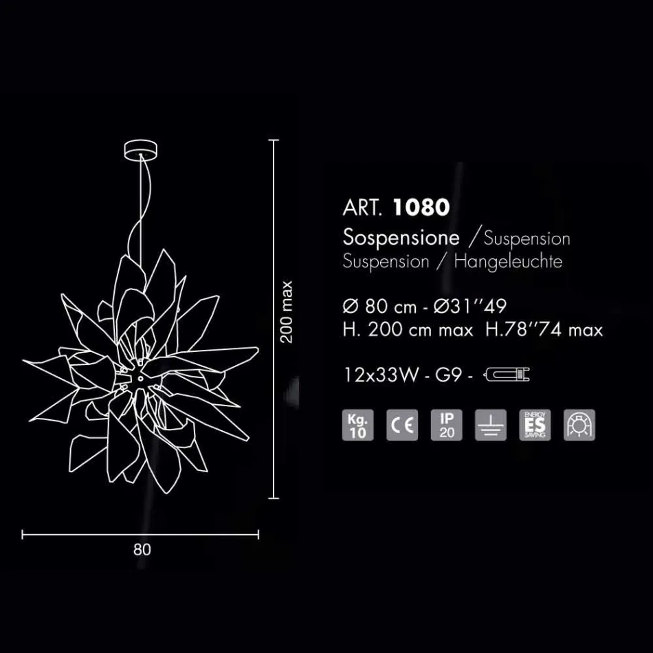 Selene Ginger lampda a sospensione in metallo made in Italy Ø80 H200cm Viadurini