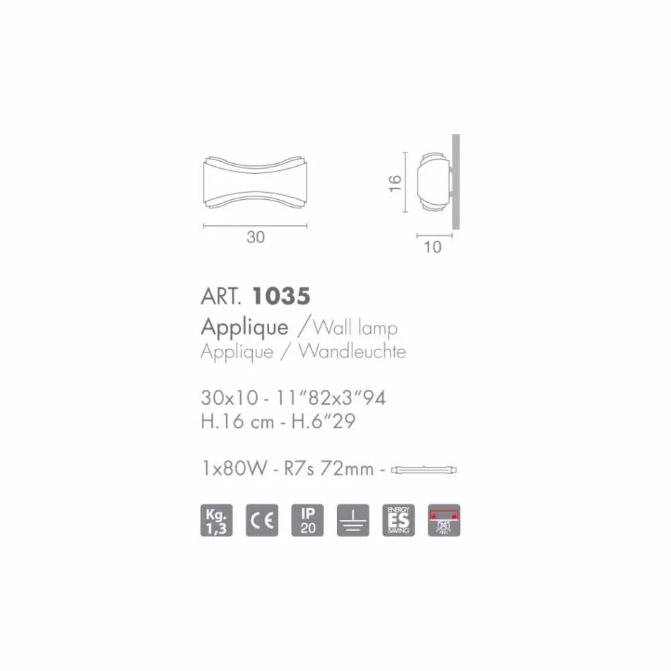 Selene Ionica lampada a muro made in Italy,30x10 H16cm,vetro e acciaio Viadurini