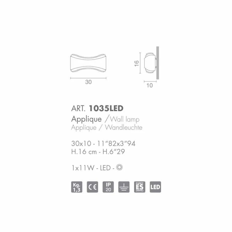 Selene Ionica lampada a muro made in Italy,30x10 H16cm,vetro e acciaio Viadurini