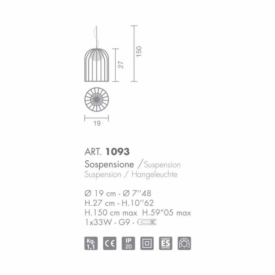 Selene Kluvì lampada a sospensione in vetro soffiato Ø19 H 27/150cm Viadurini