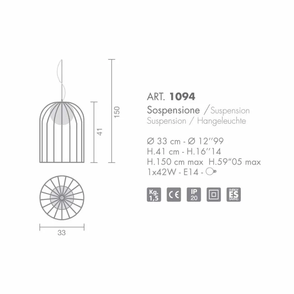 Selene Kluvì lampada a sospensione in vetro soffiato Ø33 H 41/150 cm Viadurini