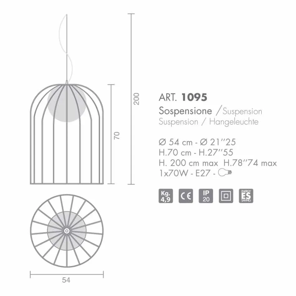 Selene Kluvì lampada a sospensione in vetro soffiato Ø54 H 70/200cm  Viadurini