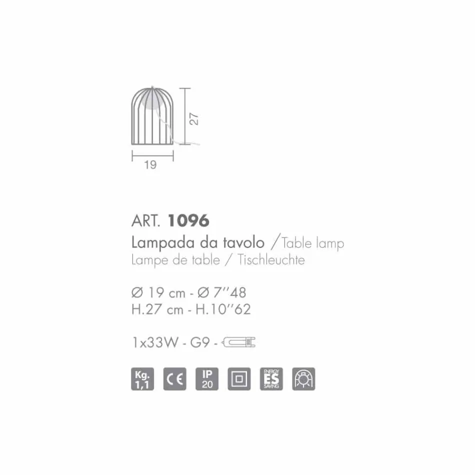 Selene Kluvì lumetto in vetro soffiato e metallo Ø19 H 27cm  Viadurini