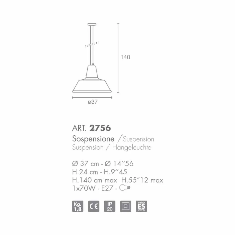 Selene Lampara lampada a sospensione in vetro soffiato Ø37 H 24/140 cm Viadurini